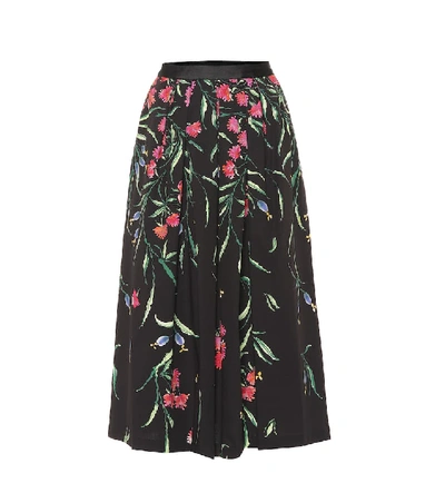 Carolina Herrera Pleated Floral-print Cotton-blend Faille Midi Skirt In Black