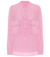 Stella Mccartney Two-pocket Button-placket Long-sleeve Silk Blouse In Pink