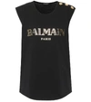 BALMAIN SLEEVELESS PRINTED COTTON T-SHIRT,P00352202