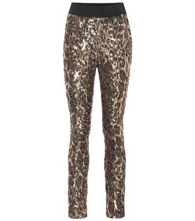 Dolce & Gabbana Leopard Sequined Leggings In Multicoloured