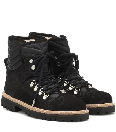 Ganni Suede And Quilted-canvas Ankle Boots In Black