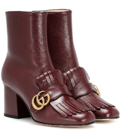 Gucci Gg Marmont Kiltie Fringe Leather Booties In Red