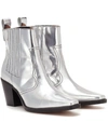 Ganni Callie Metallic Leather Ankle Boots In Silver
