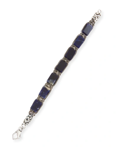 Emanuele Bicocchi Men's Sterling Silver Bracelet With Marble Beads In Blue
