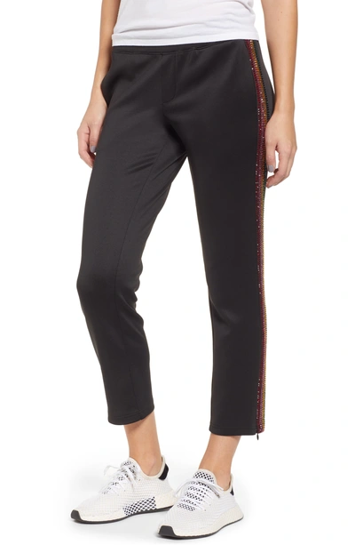 Pam & Gela Cropped Track Pants With Rhinestone Side Stripes In Black