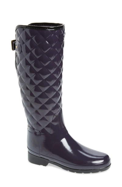 Hunter Original Refined High Gloss Quilted Waterproof Rain Boot In Black