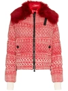 MONCLER SIUSI PRINTED FUR TRIMMED FEATHER DOWN JACKET