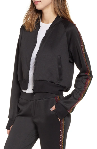 Pam & Gela Cropped Track Jacket With Rhinestone Side Stripes In Black
