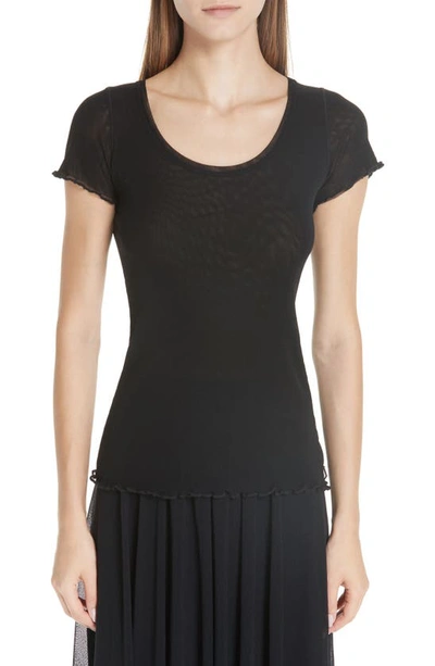 Fuzzi Short-sleeve Ruffle-edge Tee In Nero