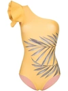 JOHANNA ORTIZ Aloha Spirit单肩棕榈树印花连体泳衣