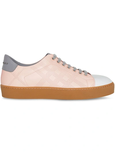 Burberry Tri-tone Perforated Check Leather Sneakers In Pink