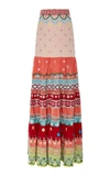 SALONI ISABEL TIERED EMBROIDERED SILK MAXI SKIRT,2180MO