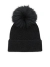 AMICALE Fox Fur Pom Pom Beanie