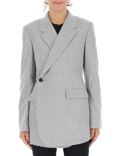 Theory Overlap One-button New Pure Flannel Blazer In Pale Gray