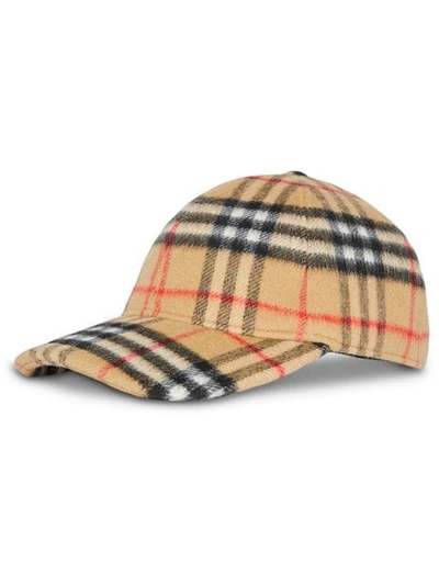 Burberry Vintage Check Wool Baseball Cap In A5373 Antique Yello Chk