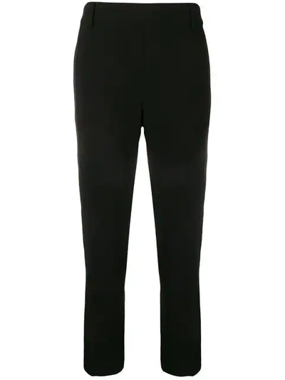 Vince Crepe Satin-stripe Cropped Pull-on Pants In Black