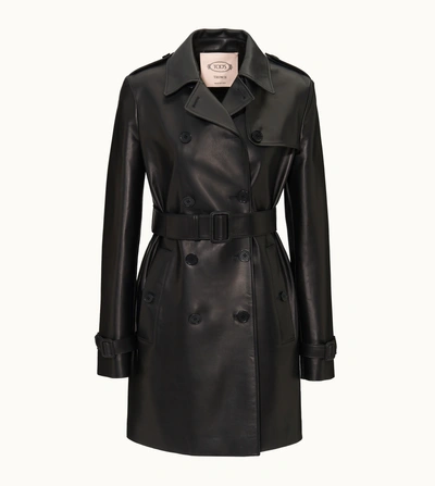 Tod's Trench In Leather In Black