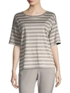 Lafayette 148 Easy Stripe Linen Tee In Partridge Multi