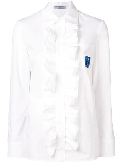 Prada Ruffled Cotton Shirt In White
