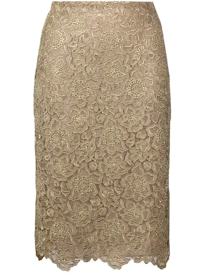 Valentino Floral Embroidered Mesh Skirt In Gold