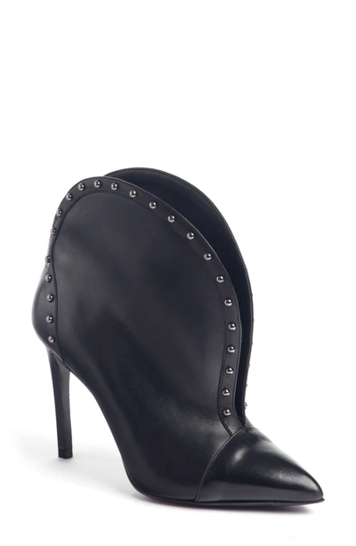 Balmain Iren Black Leather Pointed Toe High Heel Booties W/studs