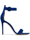 GIANVITO ROSSI BLUE 105 ANKLE STRAP SUEDE SANDALS