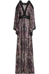 dressing gownRTO CAVALLI COLD-SHOULDER CROCHET-TRIMMED PRINTED SILK-GEORGETTE MAXI DRESS,3074457345627781618