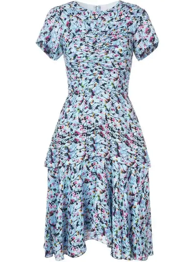 Jason Wu Short-sleeve Ruched Floral-print Silk Georgette Day Dress In Multi