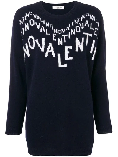 Valentino Cashmere Intarsia Logo Jumper In Blue