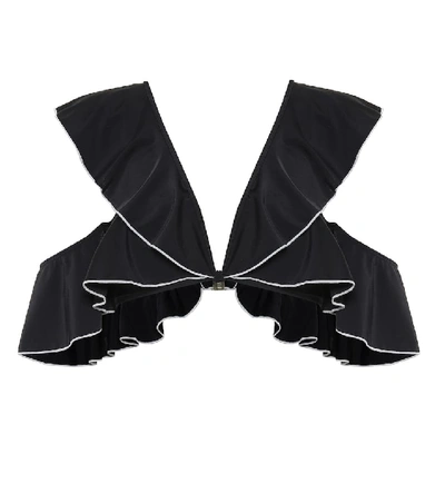 Diane Von Furstenberg Cold-shoulder Ruffled Bikini Top In Black