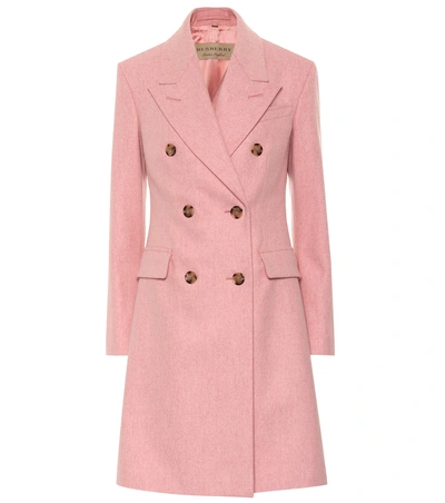 Burberry Double-breasted Wool Tailored Coat In Pink