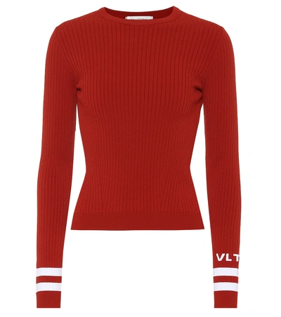 Valentino Jacquard Ribbed Knit Top In Red