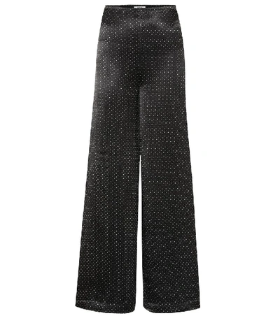Ganni Heavy Satin Wide-leg Polka Dot Trousers In Black