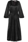 Ganni Polka-dot Hammered-satin Maxi Dress In Black