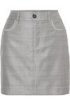 GANNI CRYSTAL-EMBELLISHED CHECKED SILK AND WOOL-BLEND MINI SKIRT