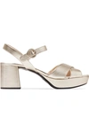 Prada Metallic Textured-leather Platform Sandals In Gold