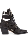 CHLOÉ RYLEE CUTOUT SNAKE-EFFECT LEATHER ANKLE BOOTS