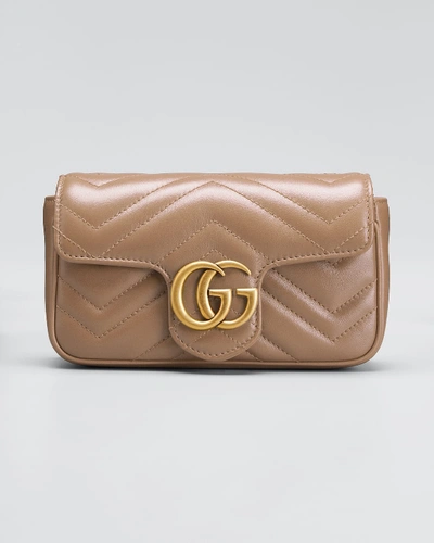 Gucci Supermini Quilted Leather Chain Shoulder Bag In Taupe