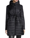 Moncler Barbel Tie Waist Hooded Lightweight Down Coat In Black