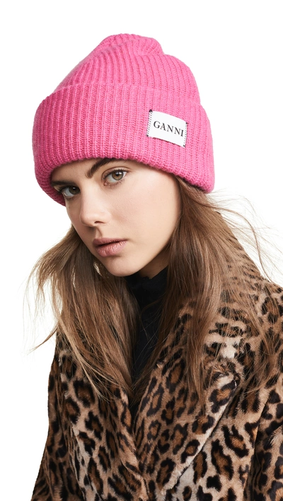 Ganni Women's A1630514 Fuchsia Wool Hat In Hot Pink