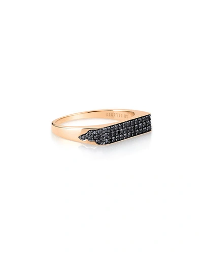 Ginette Ny 18k Rose Gold Black Diamond Signet Ring