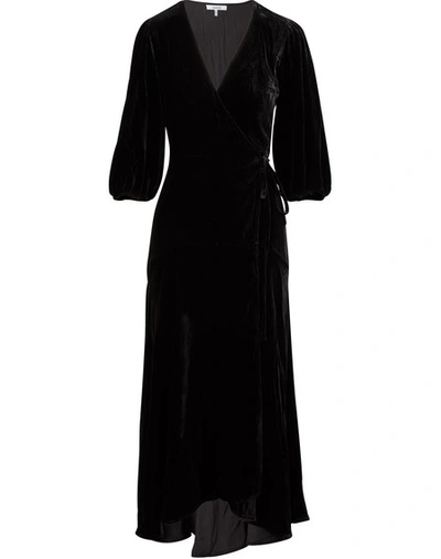 Ganni Silk Velvet Wrap Maxi Dress Black