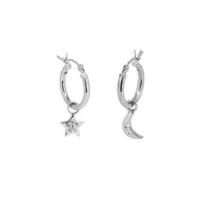 Yvonne Henderson Jewellery Moon & Star Charm Hoop Earrings With White Sapphires Silver