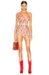 AADNEVIK AADNEVIK FRENCH LACE ONE SHOULDER MINI DRESS IN ABSTRACT,NEUTRAL,RED,AADF-WD3