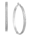 ESSENTIALS LARGE SILVER PLATED TEXTURED FLAT MEDIUM HOOP EARRINGS