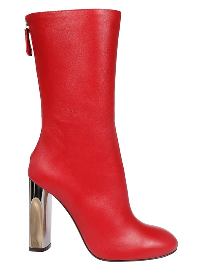 Alexander Mcqueen Tall Stretch Leather Booties In Red