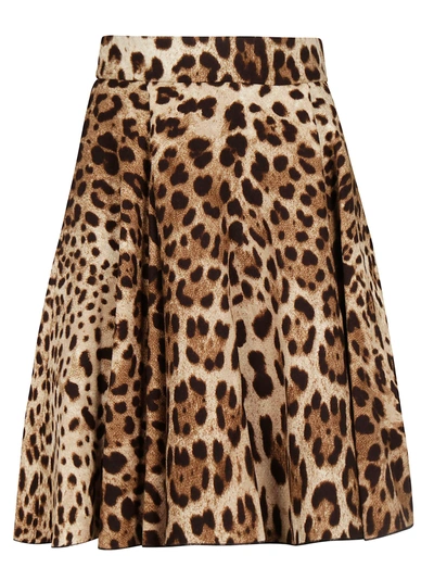 Dolce & Gabbana Pleated Leopard-print Stretch-wool Skirt In Brown
