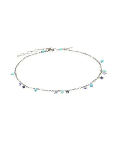 Chan Luu Dangling Turquoise & Mixed Stone Sterling Silver Anklet In Blue