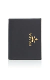 Prada Small Saffiano Leather Snap Wallet In Black