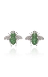 SABBADINI WHITE GOLD DIAMOND AND GREEN GARNET BEE EARRINGS,OR2897VB